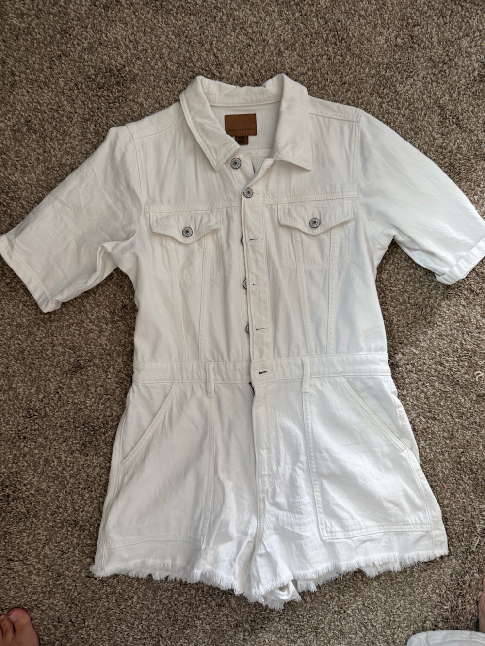American Eagle Outfitters White Crewneck Top with Leather Patch